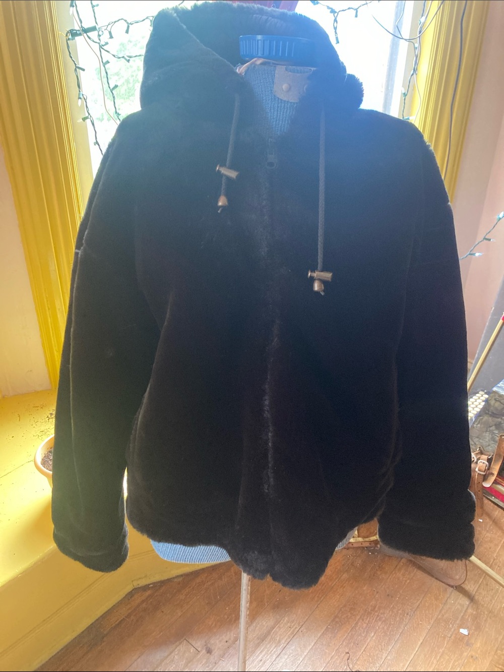 Women’s Teddy Jacket Hooded Faux Fur Coat - Black